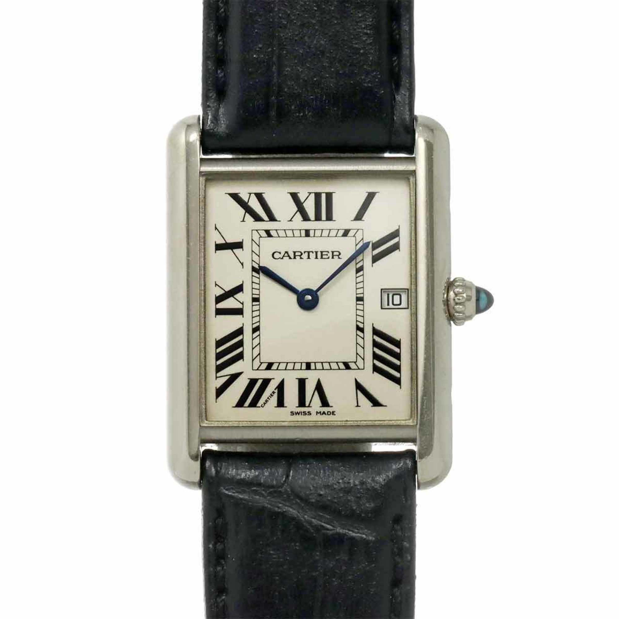 Cartier Tank Louis LM W1540956 Men's 18K White Gold Quartz Watch with Date Display