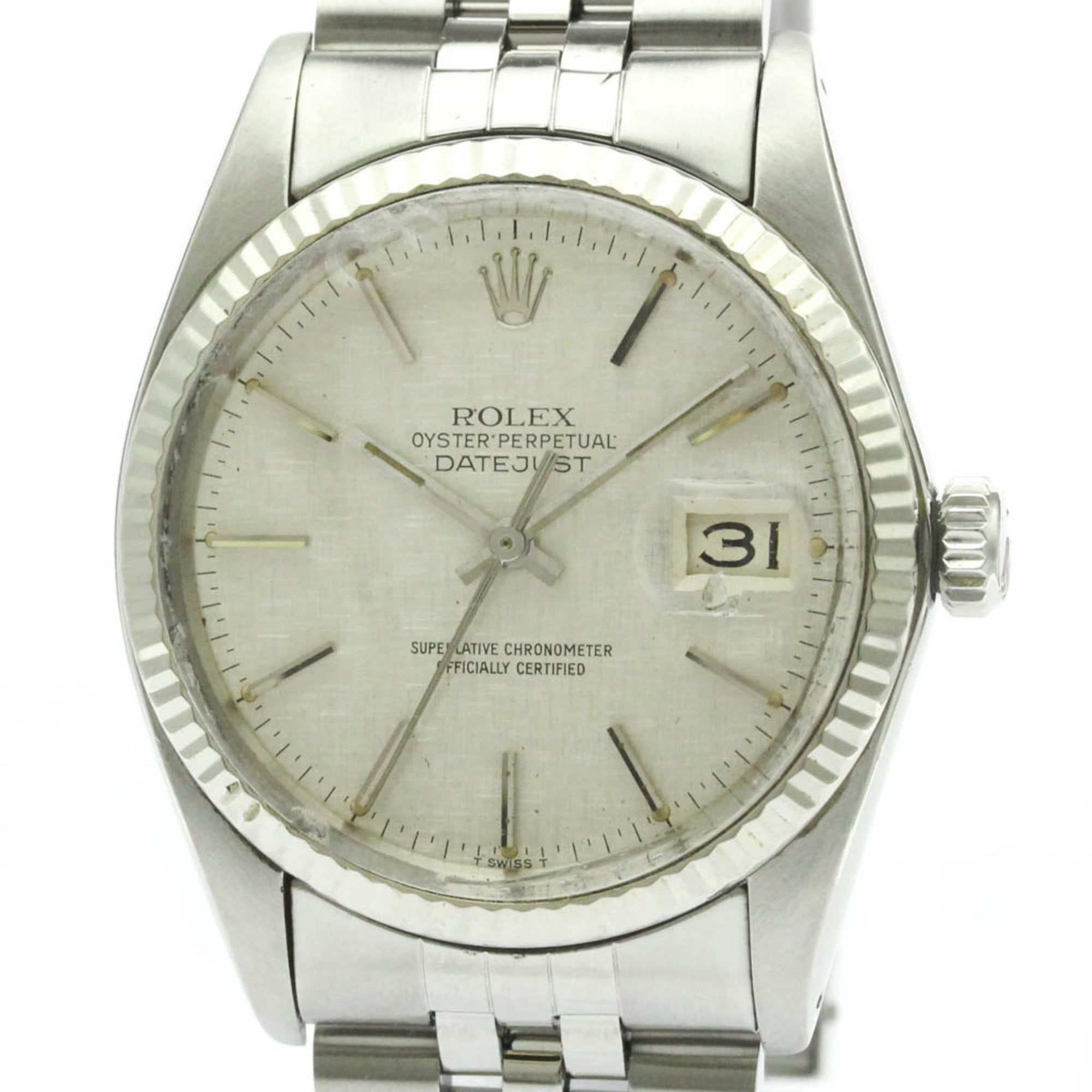 ROLEX Datejust 18K White Gold Steel Automatic Mens Watch 16014 Polished
