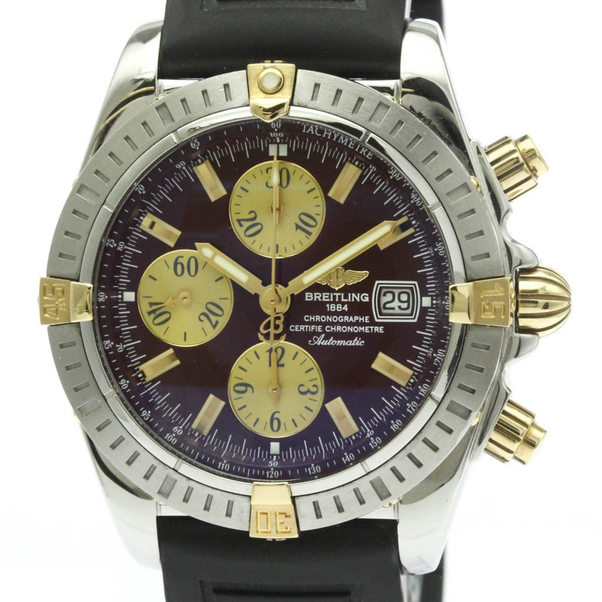 BREITLING Chronomat Evolution 18K Gold Steel Mens Watch B13356 Polished