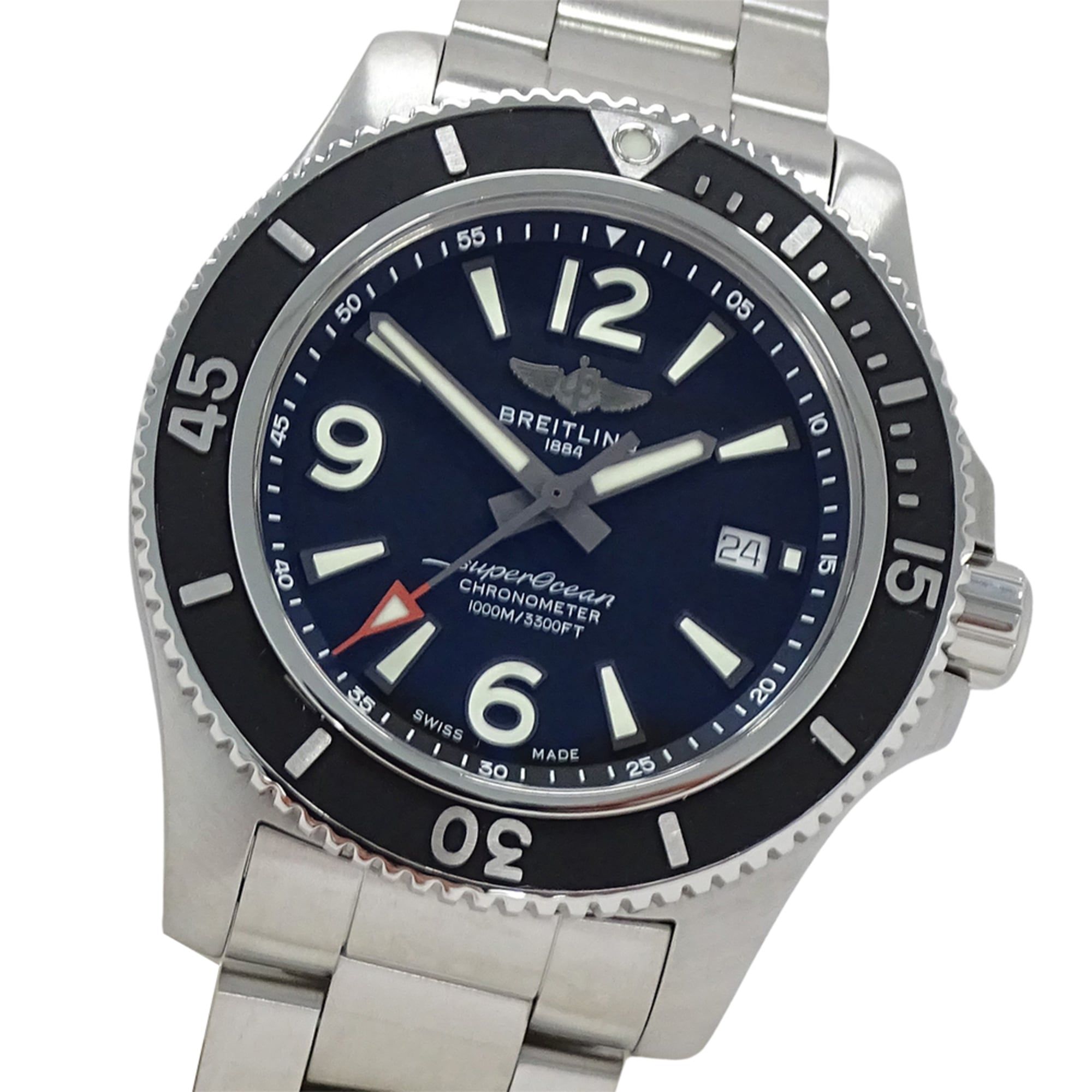Breitling Superocean 44 A17367 Men's Automatic Watch with Date Display, Stainless Steel, Silver/Blac
