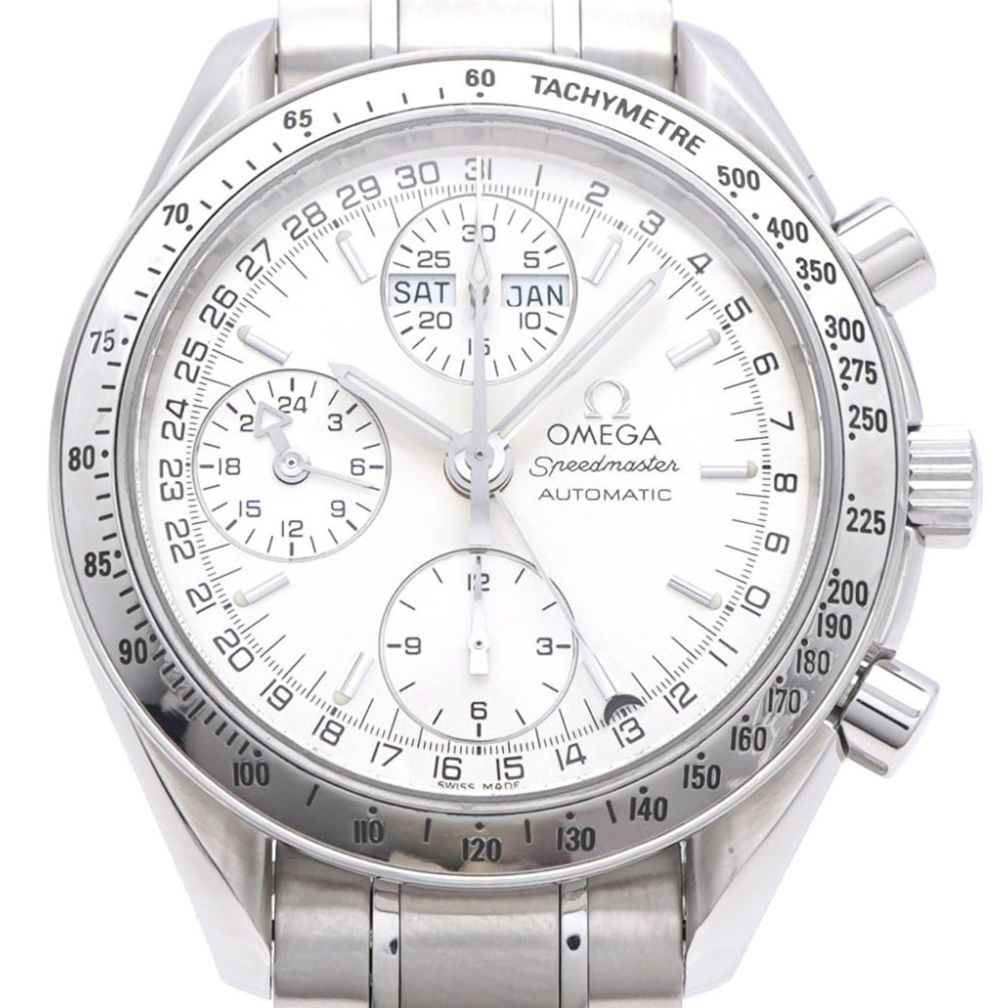 Excellent condition Omega Speedmaster Triple Calendar 3523.30 automatic watch in stainless steel sil