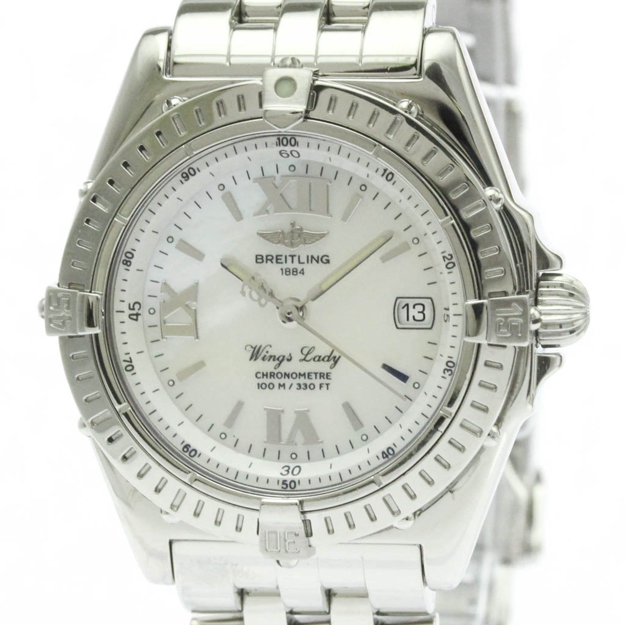 BREITLING Wing Lady MOP Dial Steel Quartz Ladies Watch A67350 Polished