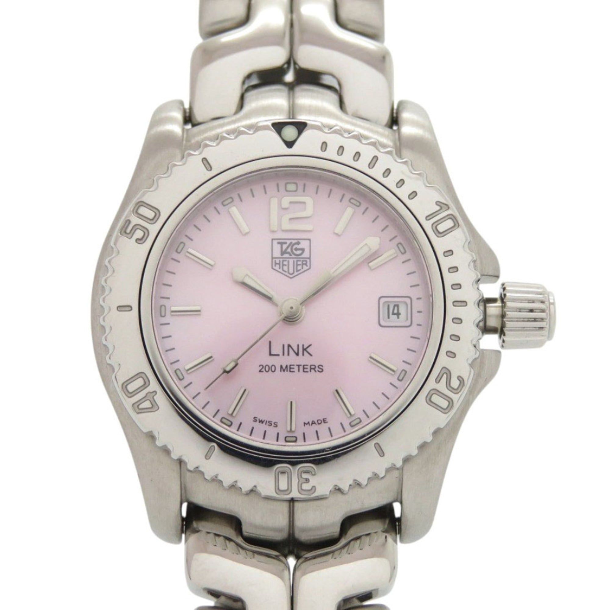 TAG Heuer Link Date WT141M Stainless Steel Pink Shell Silver Quartz Watch 1582 HEUER
