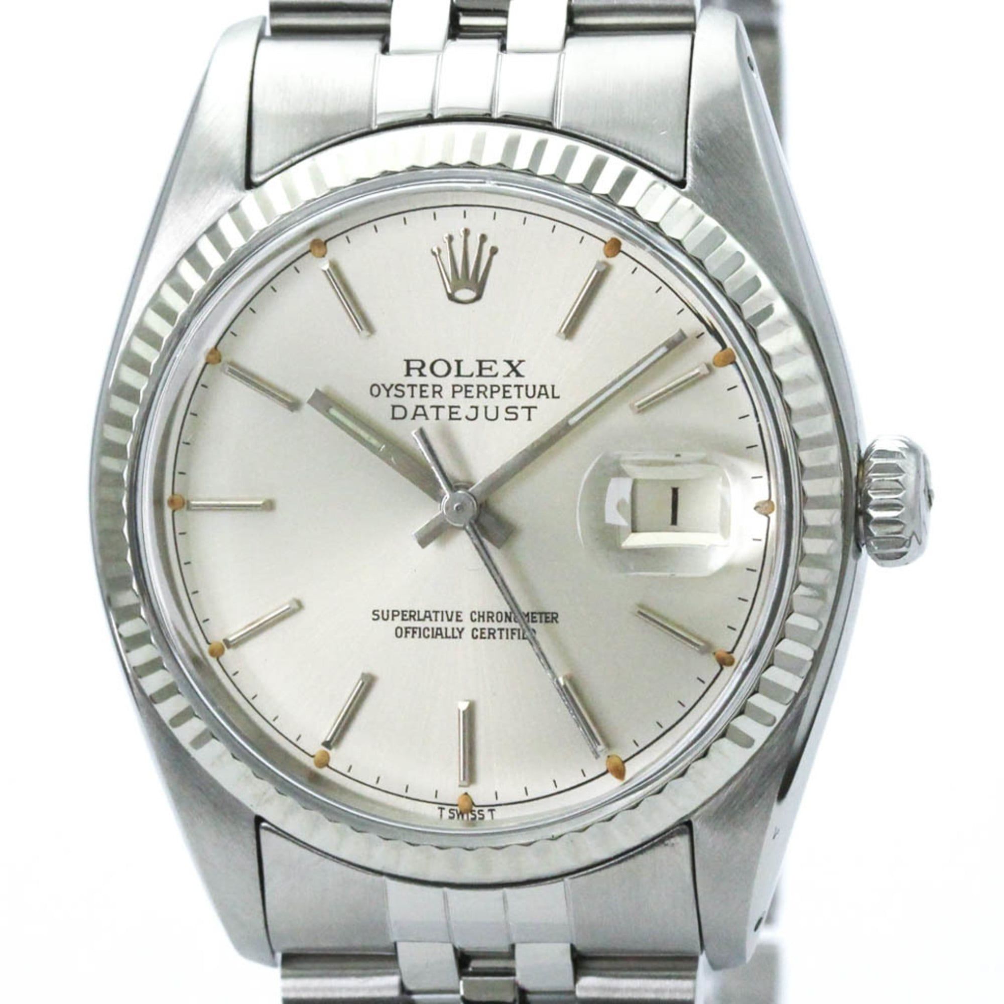 ROLEX Datejust 18K White Gold Steel Automatic Mens Watch 16014 Polished