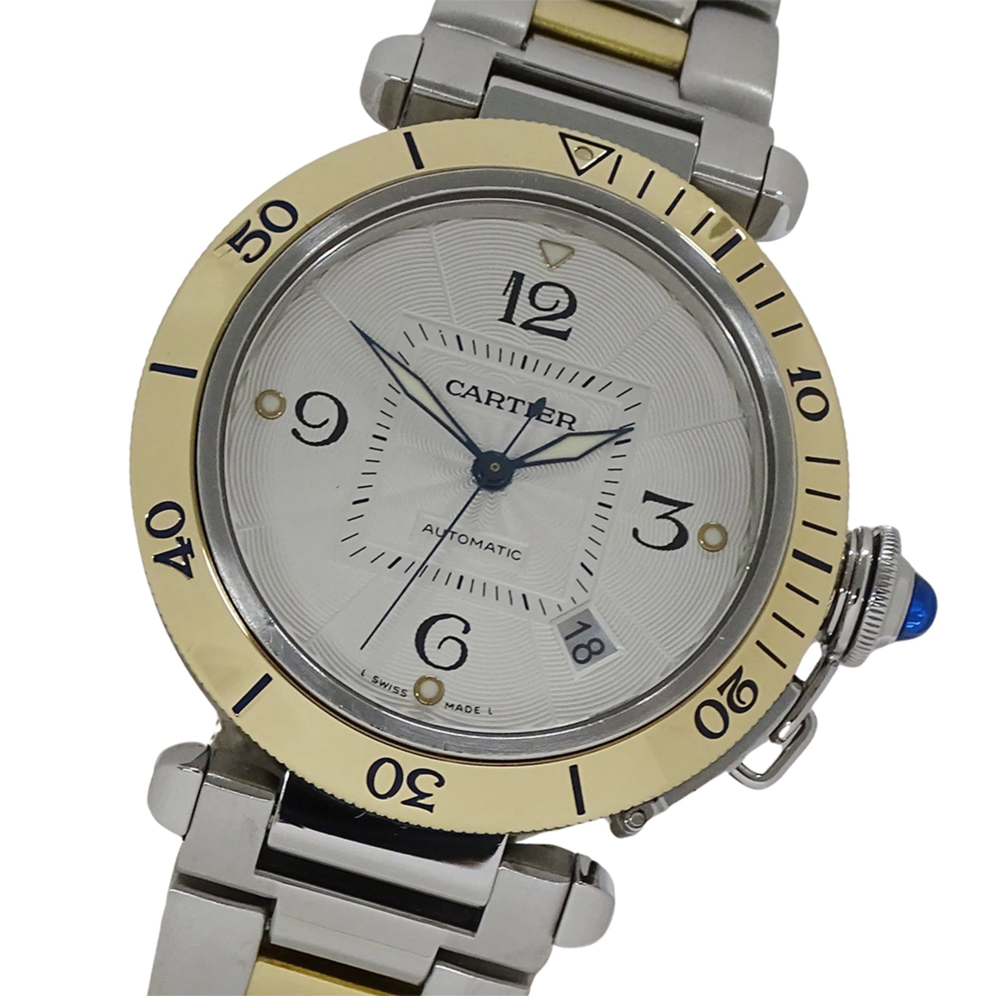 Cartier Pasha Date Men's Automatic Watch, Stainless Steel with Gold and Yellow Gold, W31035T6, Round