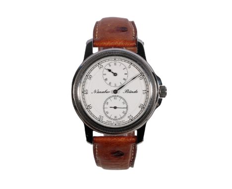 NIENABER BUNDE: A GENTLEMAN'S STAINLESS STEEL WRISTWATCH with eta/unitas 6497 movement, white dial, double subsidiary dial, d
