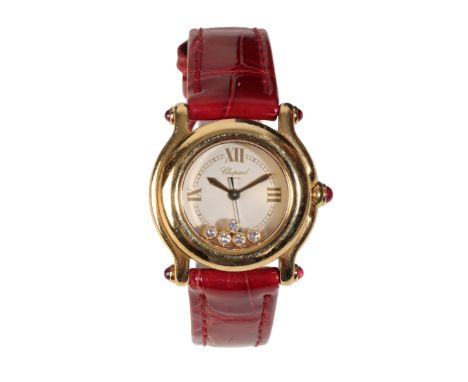 "CHOPARD: AN 18CT GOLD HAPPY SPORT LADY'S WRISTWATCH with a quartz movement, the white dial with gold Roman numerals and hand