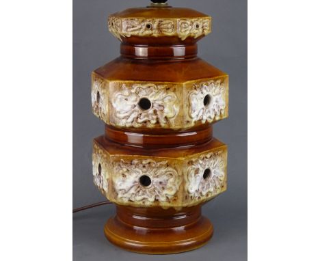 West German studio pottery lava lamp base with tall shade, H124cm    Condition Report   Click here for further images, condit