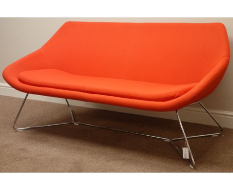 Allermuir retro open sofa, upholstered in orange on chrome supports, W160cm   Condition Report   Click here for further image