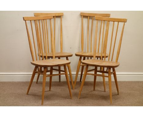 Set four Ercol 'Windsor' light elm and beech stick back chairs   Condition Report   Click here for further images, condition,