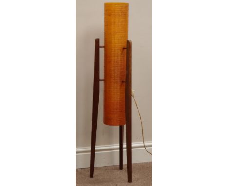 1960s floor standing 'Rocket Lamp', three tapering teak legs, with two tone fibreglass shade, H113cm    Condition Report   Cl