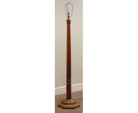 'Mouseman' oak standard lamp with stepped octagonal base, by Robert Thompson of Kilburn, H123cm (excluding fitting)   Conditi