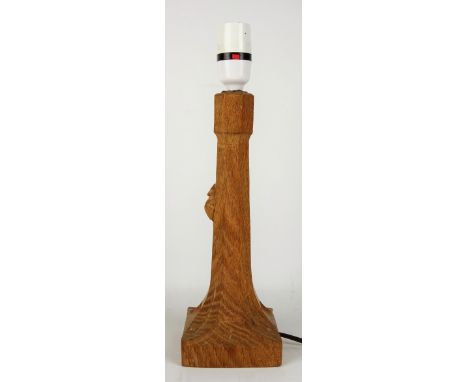 'Mouseman' carved oak table lamp, by Robert Thompson of Kilburn, H26cm (excluding fitting)   Condition Report   Click here fo