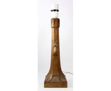 'Mouseman' carved oak table lamp, by Robert Thompson of Kilburn, H30cm (excluding fitting)   Condition Report   Click here fo