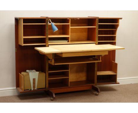 Mid 20th century Mummenthaler & Meier 'Magic Box' - teak metamorphic desk/cabinet, fitted maple interior, pull out and foldin