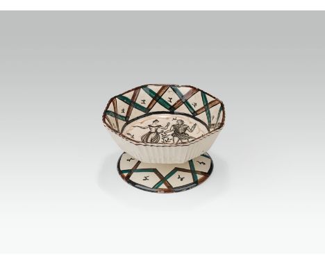  Schale "Paar", Gmundner Keramik, für die Wiener Werkstätte, n. 1920 Keramik, heller Scherben, schwarz, grün, braun und weiß 