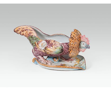  Emile Gallé Große Schale "Gockel", Nancy, um 1886 Keramik, hellbrauner Scherben, farbig staffiert und glasiert; Teller mit W
