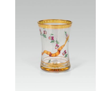  Anton Kothgasser Andenkenbecher "Baden", Wien, um 1820 farbloses Glas, z. T. gelb gebeizt, Gold- und Transparentmalerei; zyl