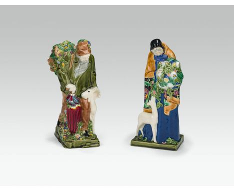  Figurenpaar, Wiener kunstkeramische Werkstätte, um 1913 Keramik, heller Scherben, farbig staffiert und glasiert; auf der Unt
