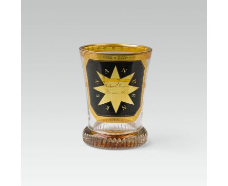  Anton Kothgasser Ranftbecher "Andenken", Wien, um 1820 farbloses Glas, z. T. gelb gebeizt, Gold- und Emailmalerei; geschläge