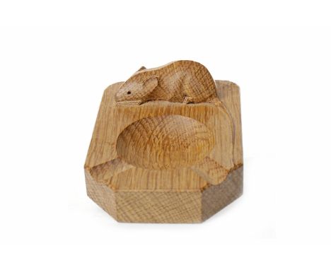 ROBERT 'MOUSEMAN' THOMSON OAK ASHTRAYof rectangular form with canted corners, with carved mouse signature in relief, 11cm wid