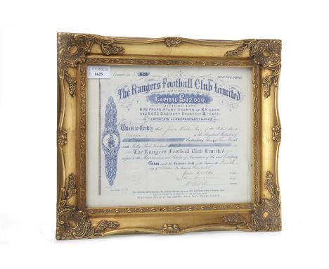 RANGERS FOOTBALL CLUB LIMITED 1900 SHARE CERTIFICATENo. 620 to James Walker Esq., 183 Pollok Street, Glasgow, signed by Messr