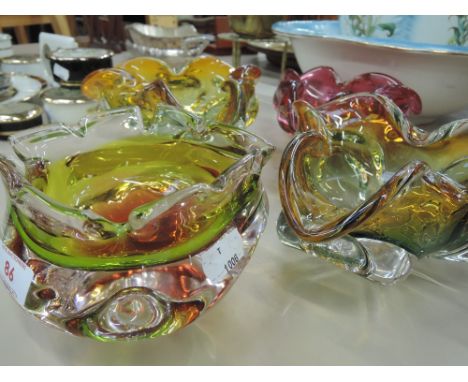 Four art glass dishes various colour 