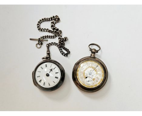 Two 19th Century silver cased pair case pocket watches, one with fusee movement and verge escapement, the other with engraved