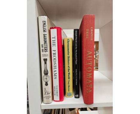 A group of five horology related books including 'English Barometers', 'The Frodshams', 'Chronometer Makers of the World', 'A