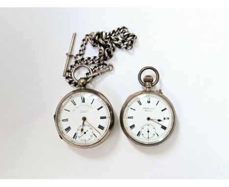 Two silver cased English lever pocket watches including J. W. Benson, one with chain (2) 