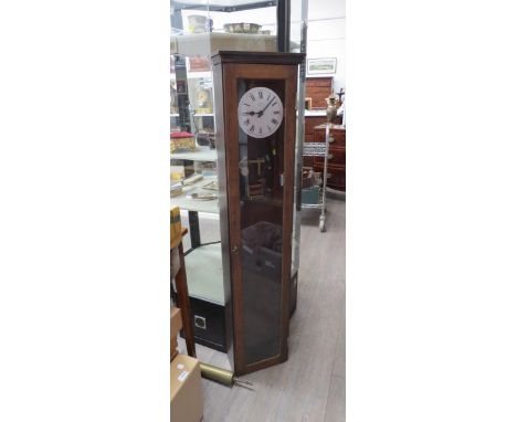 A Synchronome electric longcase regulator clock with Roman numeral and silvered dial with outer seconds track, made in Englan