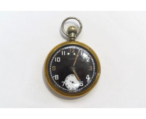 A Damas Broad Arrow pocket watch, case back reads: GS/FP XX 184806 (Broad Arrow), watch with black face and Arabic numerals, 