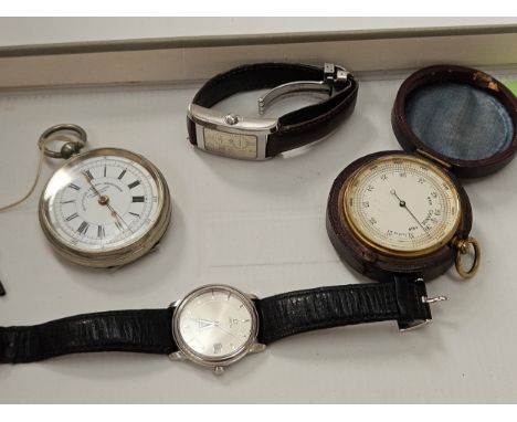 A Best Centre Seconds Chronograph watch by G. W. Appleyard, Wakefield along with a leather cased brass pocket barometer, plus