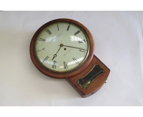 A Georgian M Wilson &amp; Son, Peterborough single fusee drop dial wall clock, dial shows flaking.  12 inch dial. 