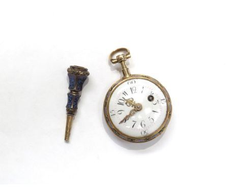 Francois Ageron Paris verge fusee fob watch with enamel decorated case movement marked "Ageron, A. Paris, No. 4129", push rel