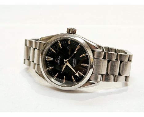 An Omega seamaster Aqua Terra gentleman's stainless steel quartz wristwatch with black dial, silvered dart numerals with lumi