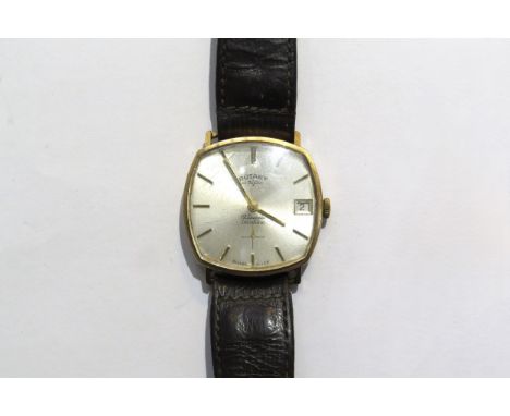 A 9ct gold Rotary 17 jewel Incabloc manual wind wristwatch with worn leather strap 