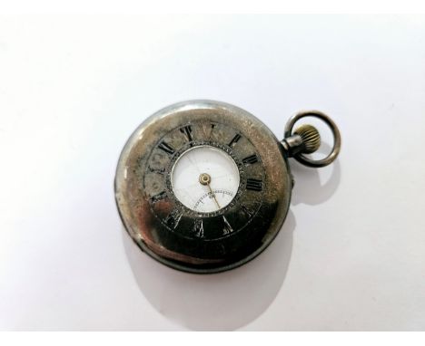 A silver half hunter pocket watch, stamped 925 to case. 91.7g overall 