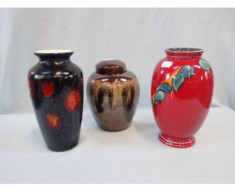 THREE POOLE VASES with modern coloured glazes