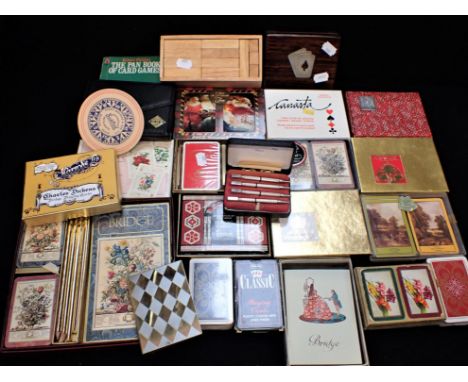 A SET OF FOUR 'STERLING' MARKED BRIDGE PENCILS and a collection of Bridge playing cards and other items