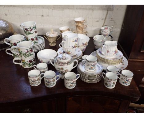 A ROYAL WORCESTER 'ROANOKE' PART TEA SERVICE AND A WEDGWOOD KUTANI CRANE COFFEE SET with other teawares including Portmeirion