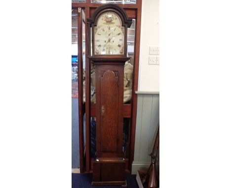 AN OAK LONGCASE CLOCK Hunt of Salisbury 8 day, painted floral dial