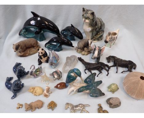 POOLE POTTERY DOLPHINS, AND OTHER ANIMAL MODELS including a pressed glass lion