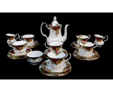 A Royal Albert porcelain part tea and coffee service, decorated in the Old Country Roses pattern, some seconds, comprising co