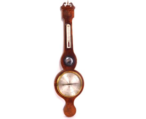 A 19thC mahogany wheel barometer by Bregazzi of Nottingham, with thermometer, 100cm high.