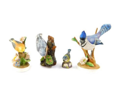 A Crown Staffordshire porcelain figure of a blue jay, modelled by Doris Lindner, printed and painted marks, a nuthatch modell