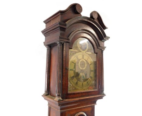 A Georgian oak cased longcase clock by Gamwel of Alford, the brass break arch dial with rococo scroll spandrels, chapter ring