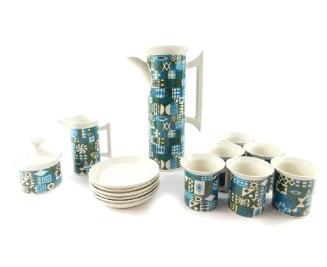 A Portmeirion pottery part coffee service, decorated in the Tivoli pattern, designed by Susan Williams-Ellis, comprising coff