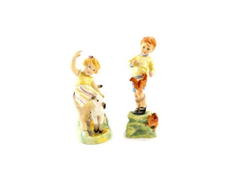Two Royal Worcester porcelain figures modelled by FG Doughty, of October, no. 3417 and April, no. 3416, printed marks.