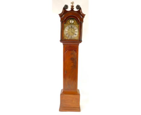 James Aickin of Corke. A George III Irish mahogany long case clock, the brass break arch dial with sea serpent and urn spandr